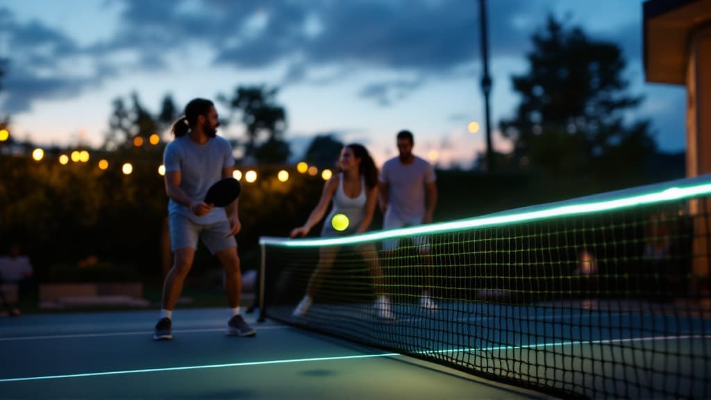 Pickleball court lit up at night with After Hours lighting