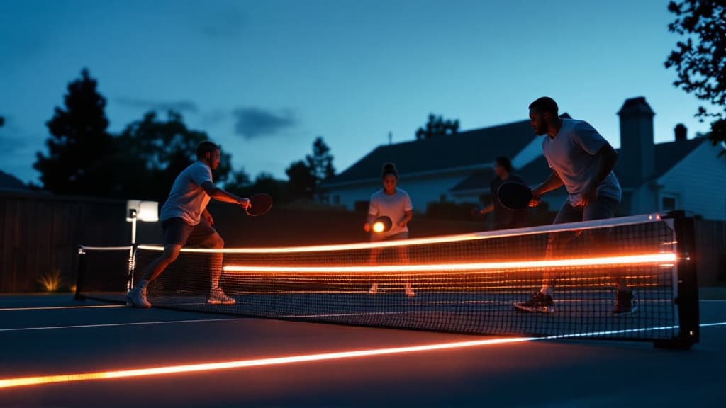 Players enjoying pickleball under After Hours lighting