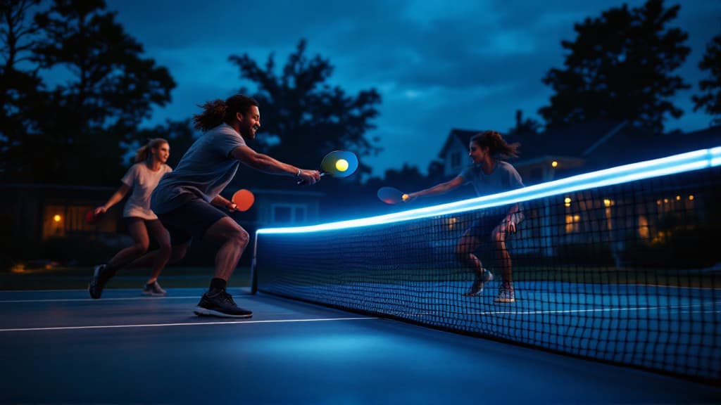 Night pickleball atmosphere